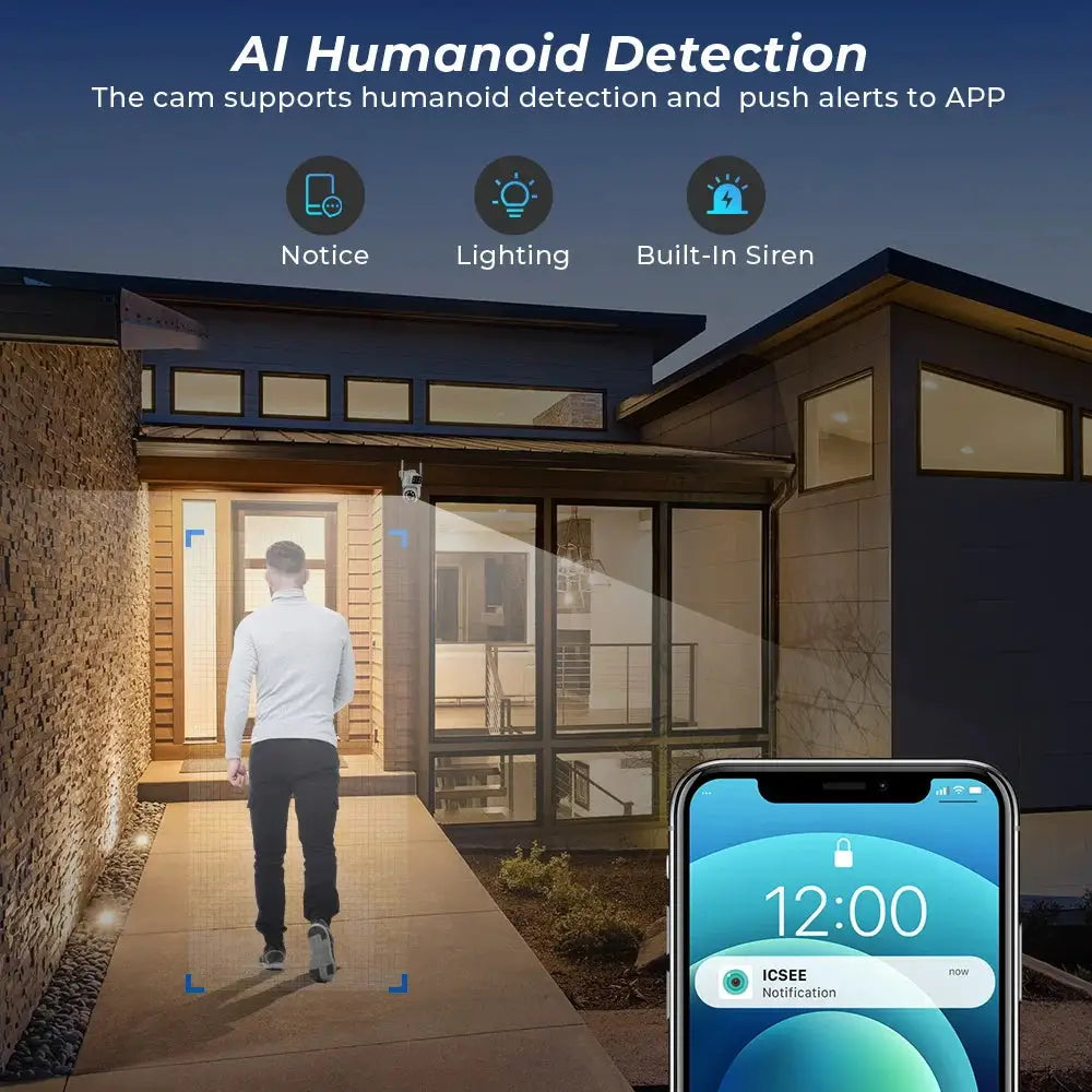 BESDER 4K outdoor IP camera with AI humanoid detection and iCSee app