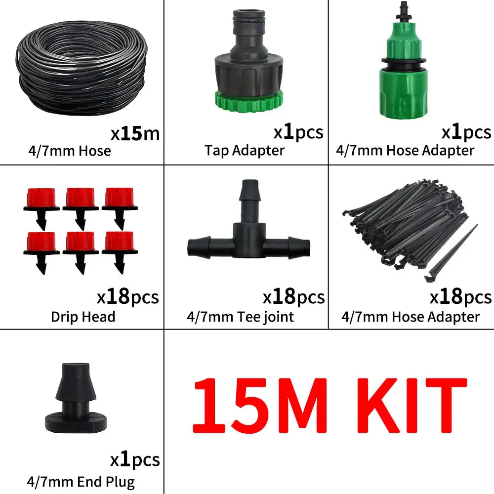 Micro Drip Irrigation System Portable 20 Meter Automatic Watering With Adjustable Drippers Misting Kit For Garden Hose
