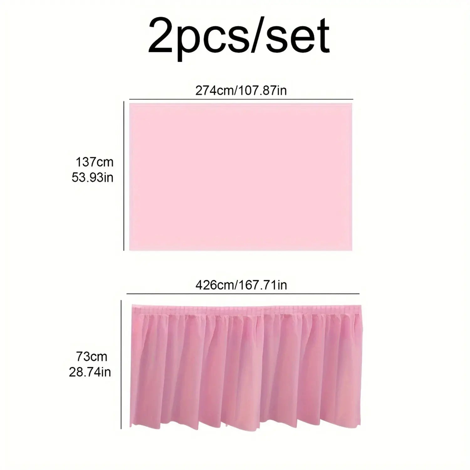 2 Piece Disposable Tablecloth Set With Long Skirting Rectangular Paper Table Covers Solid Color For Party