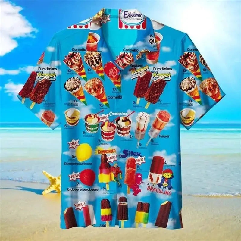 Simples Market unisex blue ice-cream print Hawaiian shirt, short-sleeve, oversized beachwear