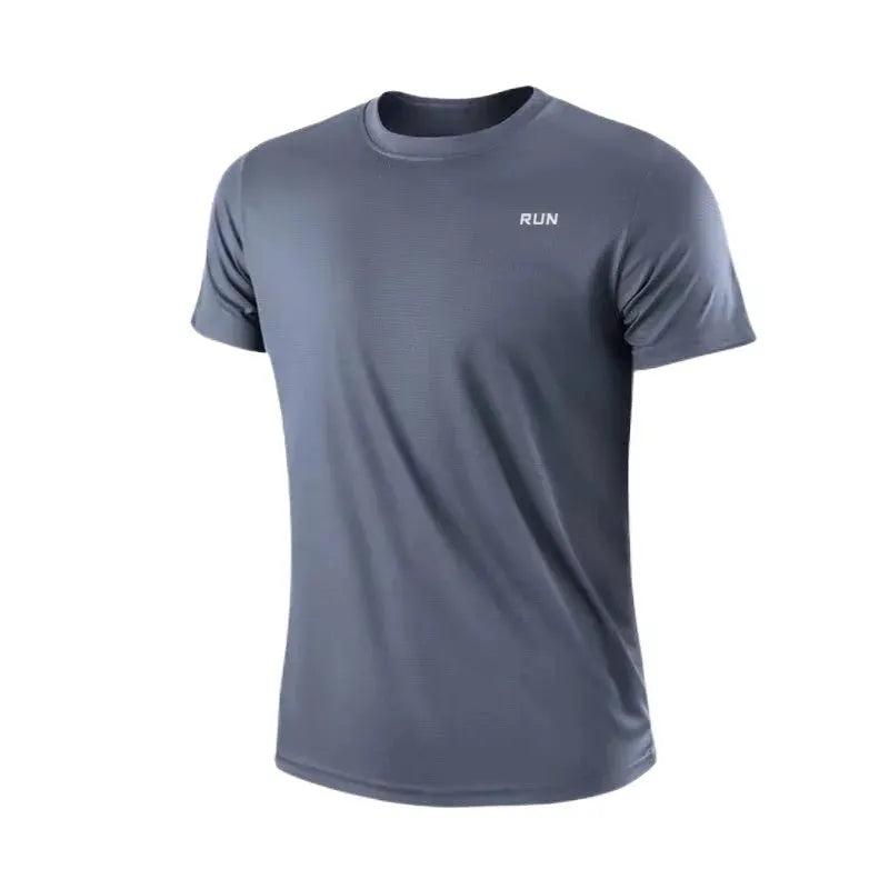 Men's quick-dry short-sleeve gym t-shirt, gray moisture-wicking lightweight round-neck
