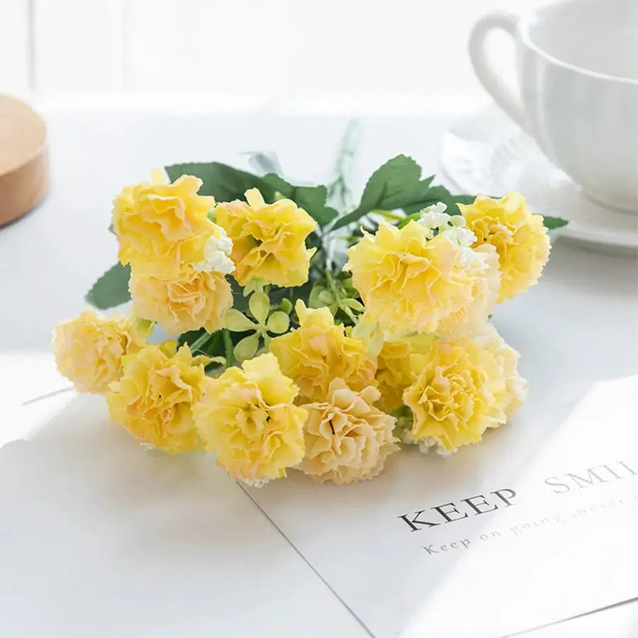 Simples Market yellow artificial carnation bouquet with 15 heads for wedding arch decor