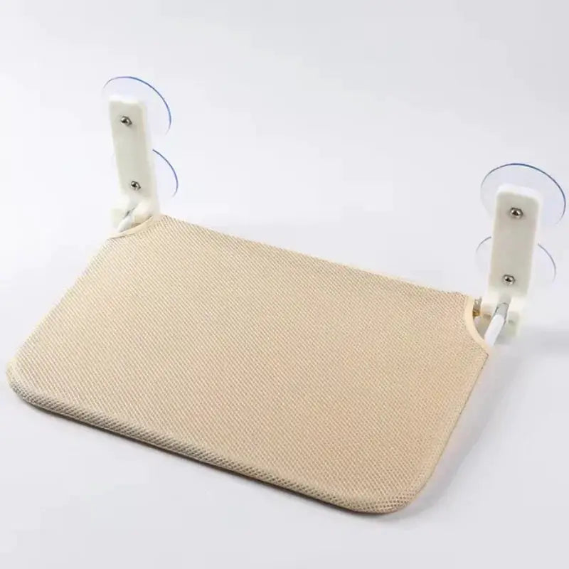 Cat hammock bed beige fabric with white mounting brackets, 20 kg capacity