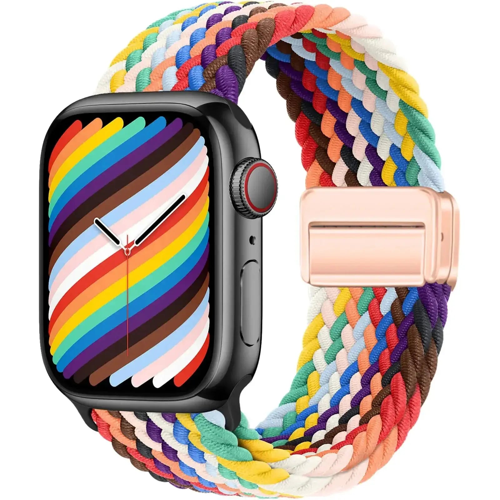 Braided Apple Watch band, multicolor woven strap for 38–49mm Apple Watch models