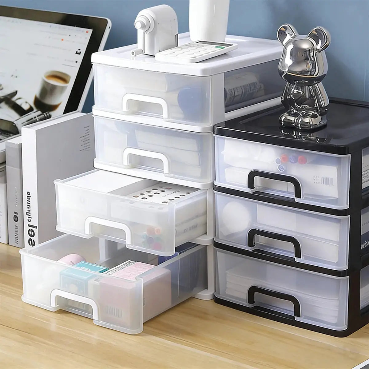Clear Desktop Storage Box With Drawer Heightened Table Organizer Plastic Office Cabinet For Stationery Cosmetics