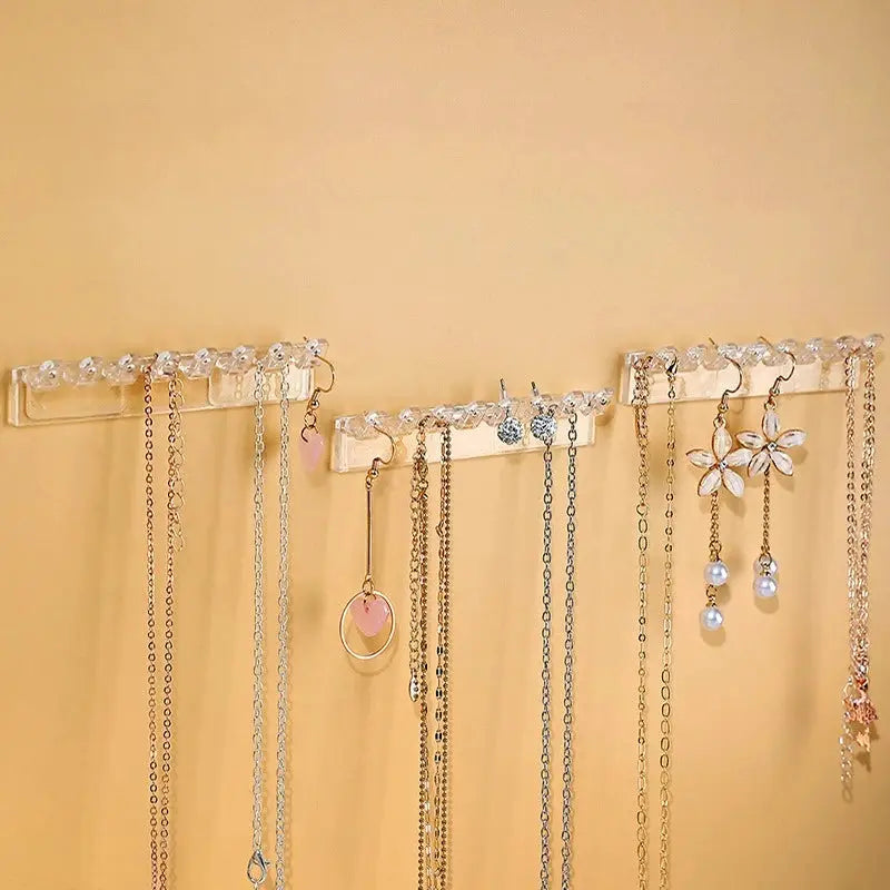 Transparent Plastic Wall Mounted Jewelry Rack With Storage Hooks For Earrings And Necklaces Set Of 3 6 8 12