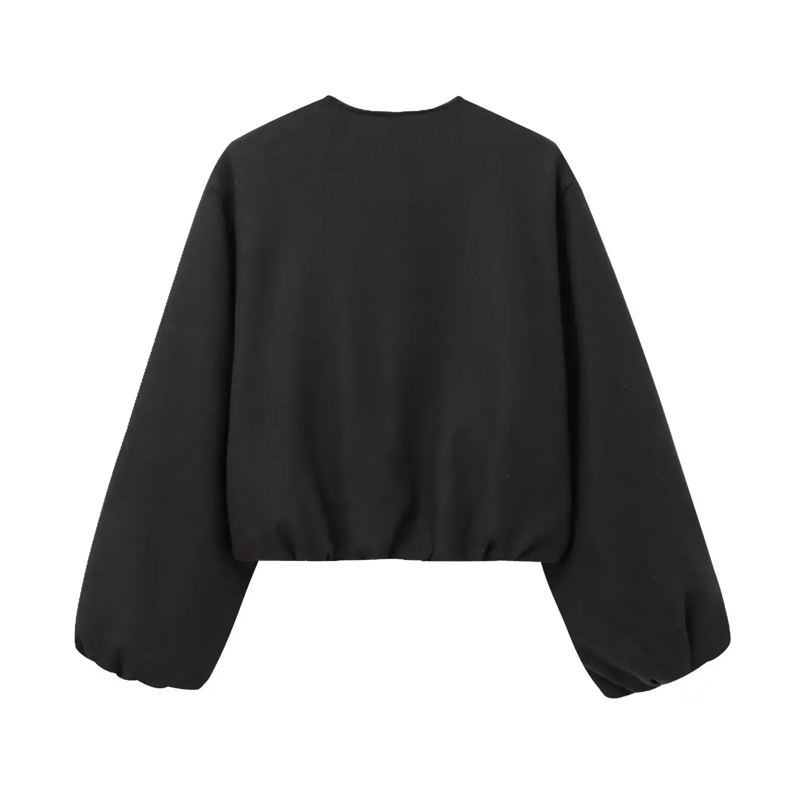 Womens Black Cropped Bomber Jacket With Zipper Varsity Style For Autumn And Winter Warmth Polyester