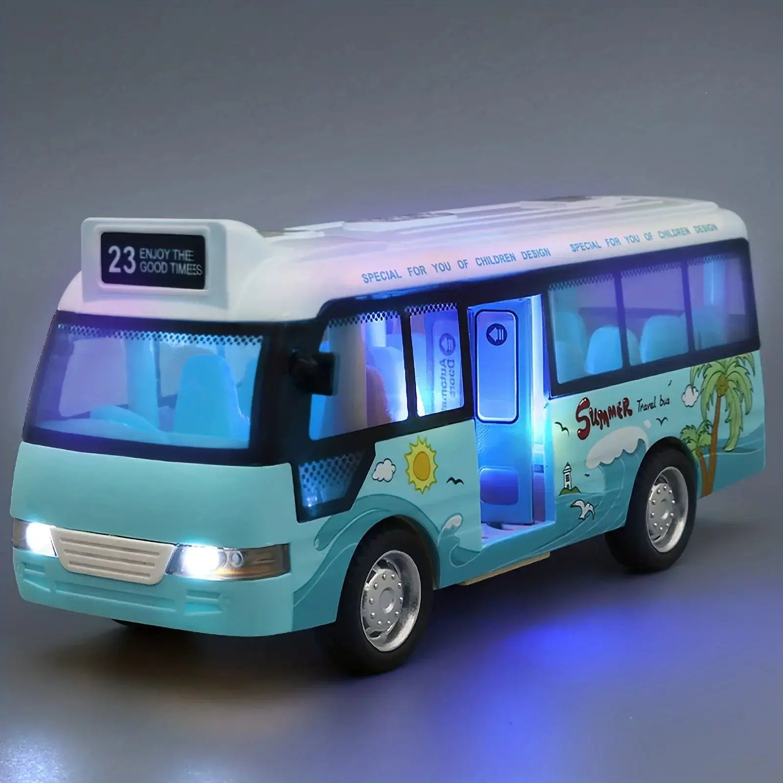 City Bus Toy For Kids Die Cast Pull Back Vehicle With Lights Sounds And Opening Doors