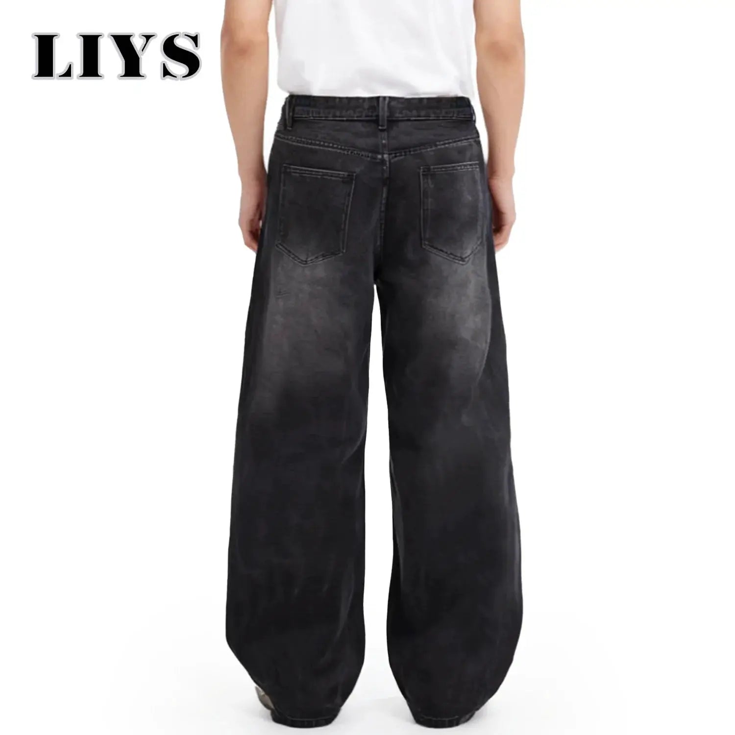 Four Season men's jeans by Simples Market, gray washed denim, loose wide-leg baggy fit (back view)