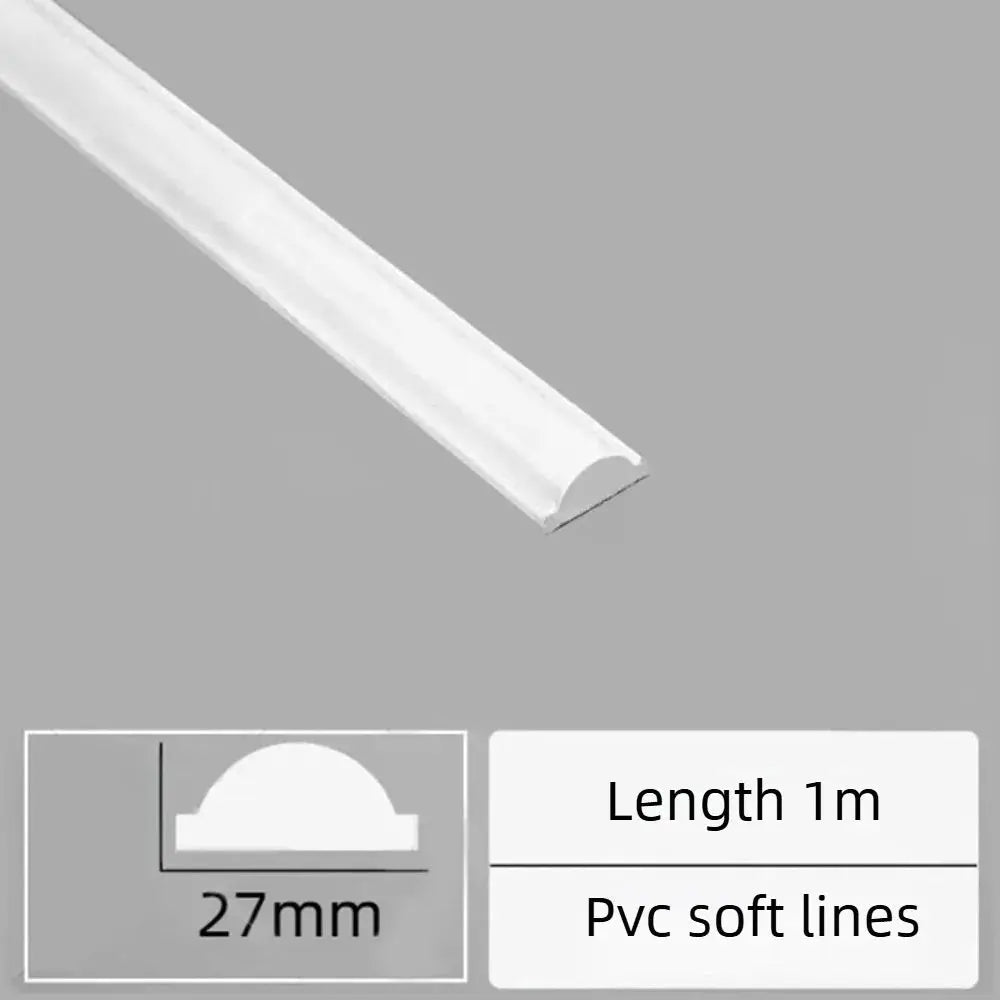 Self-adhesive white PVC half-round decorative strip, 27mm wide, 1m long for walls, floors, cabinets