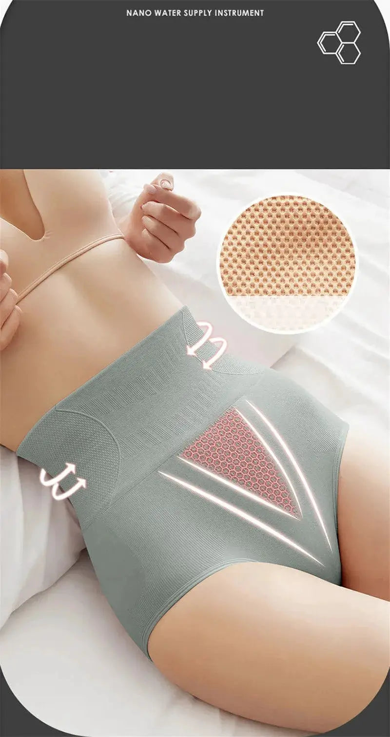 FINETOO high-waist shaping panties, teal breathable mesh panel, butt lifter body shaper