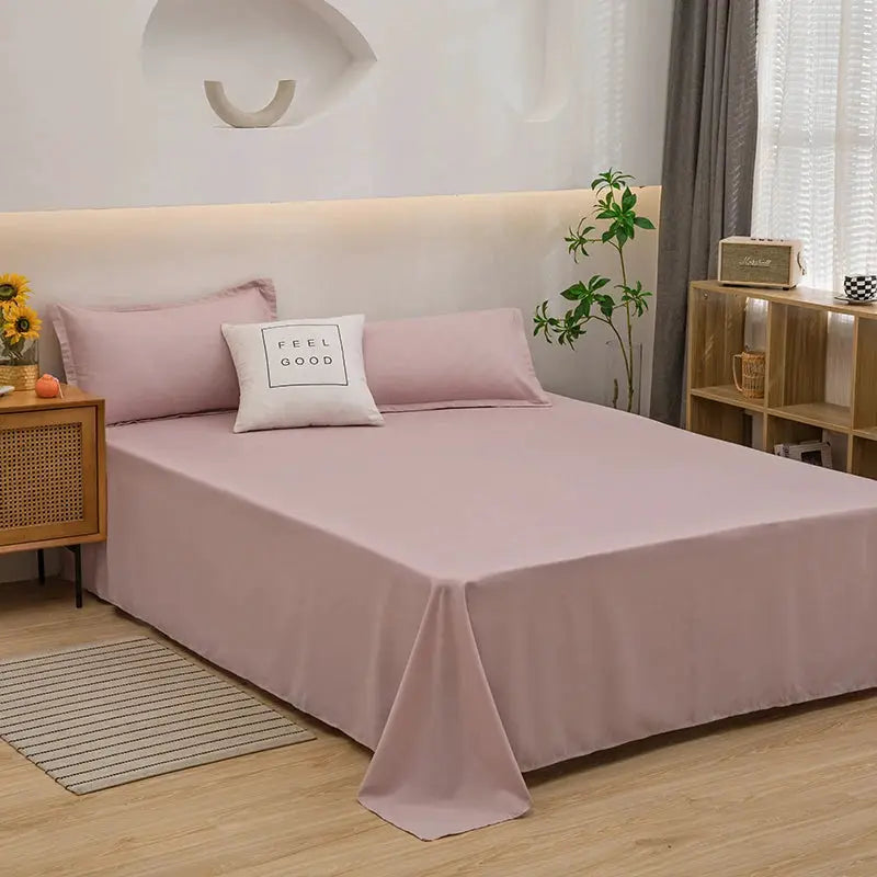 Pink Simples Market bed flat sheet for double/queen beds, solid color top sheet.