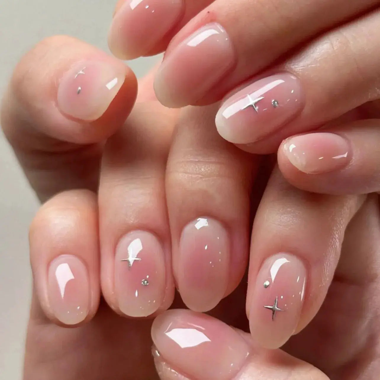 AuraNails 24Pcs Short Oval Blush Pink Press On Nails Full Coverage Acrylic Tips With Glue Included