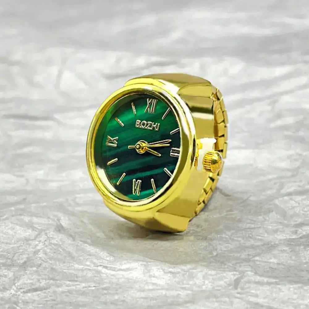 RetroPulse Heart Ring Watch With Adjustable Elastic Strap For Finger Sizes And Vintage Punk Roman Quartz Movement