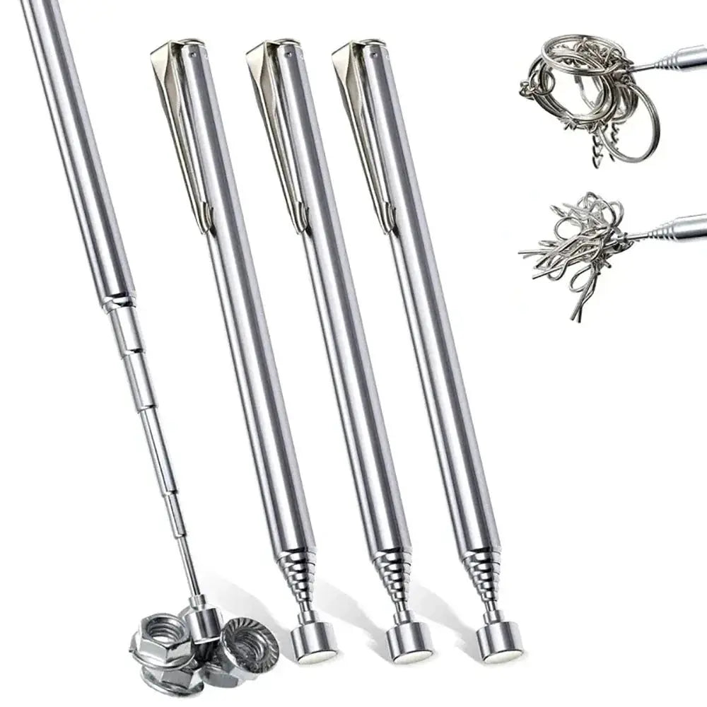 Extendable Magnetic Pickup Tool With Pen Clip Retractable Rod For Tight Spaces Portable Silver Hand Tool