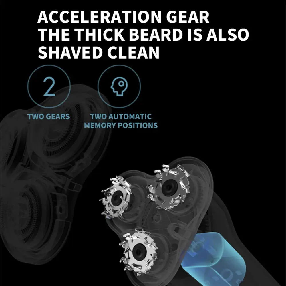 MIJIA S500 electric shaver with triple blade heads, cutaway view of floating heads