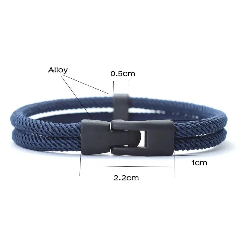 Mens double-layer navy thread bracelet with detachable zinc alloy clasp, Simples Market
