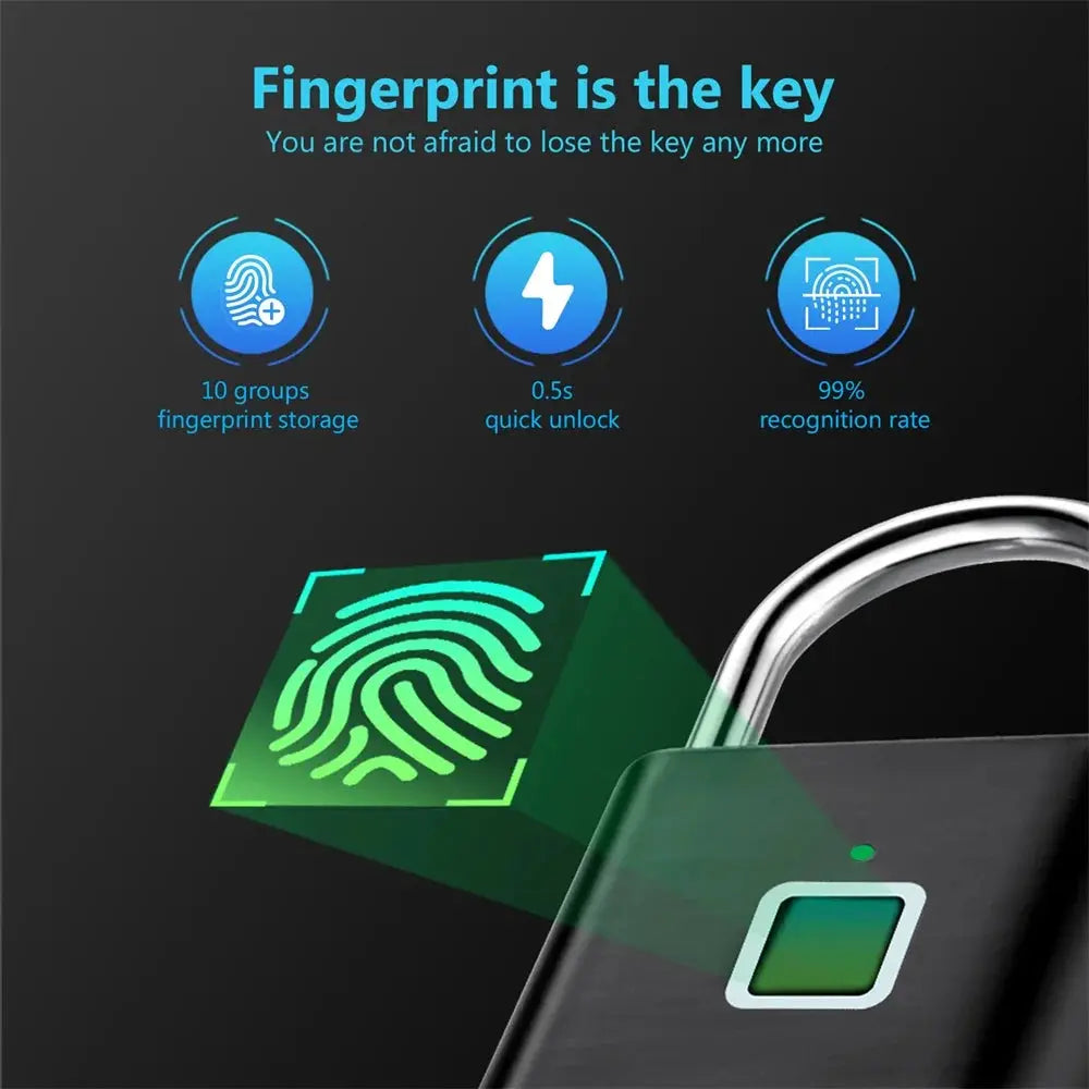 Kerui fingerprint padlock; zinc body, USB charging