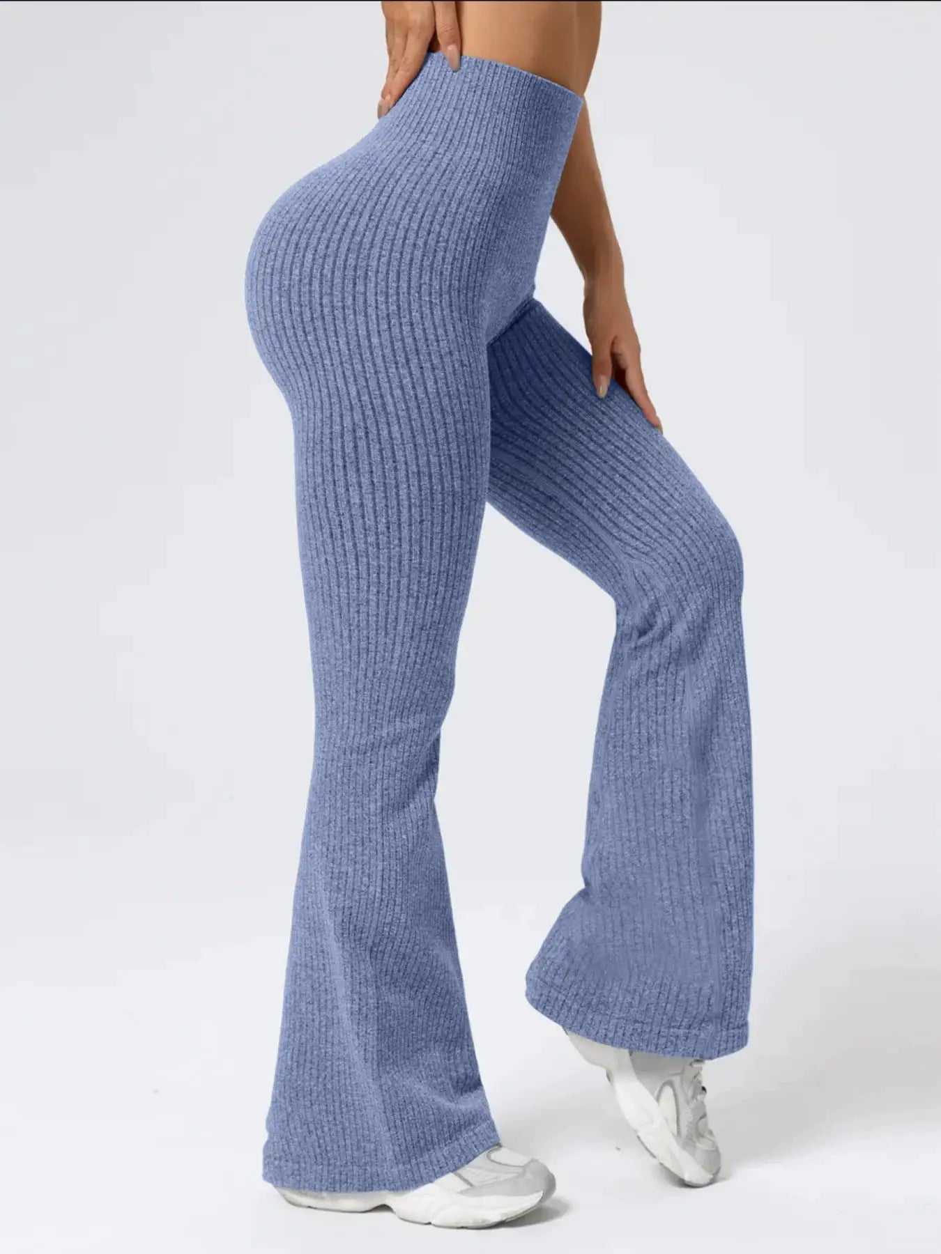 FlexiFit Women's High Waist Bell Bottom Pants With Elastic Waistband Nylon Elastane Blend For Exercise And Daily Wear