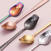 Long Handle Stainless Steel Teaspoon With Rose Shaped Handle For Dessert Coffee Tea Honey Salad New Year Gift