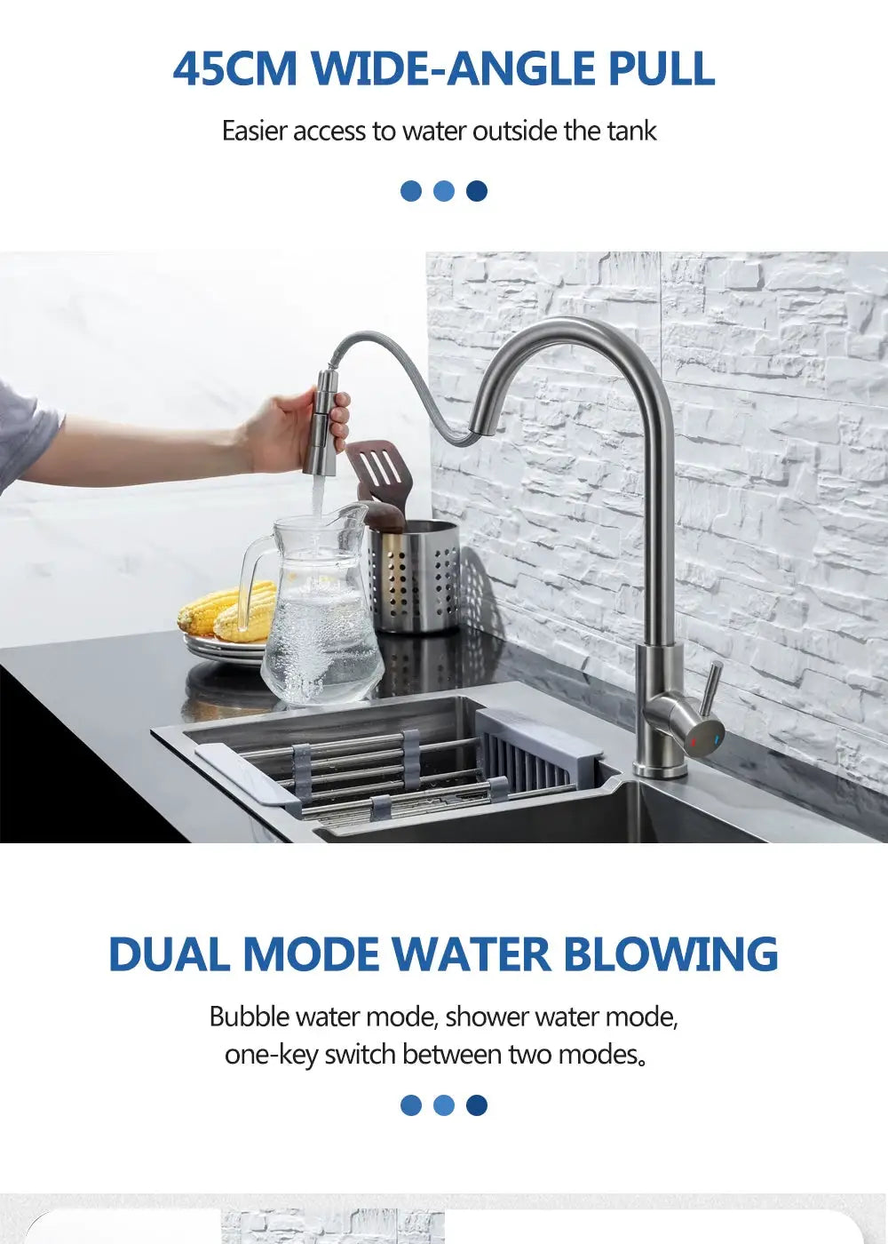 Kitchen faucet, brushed nickel finish, pull-out with high-arc gooseneck and single-handle control.
