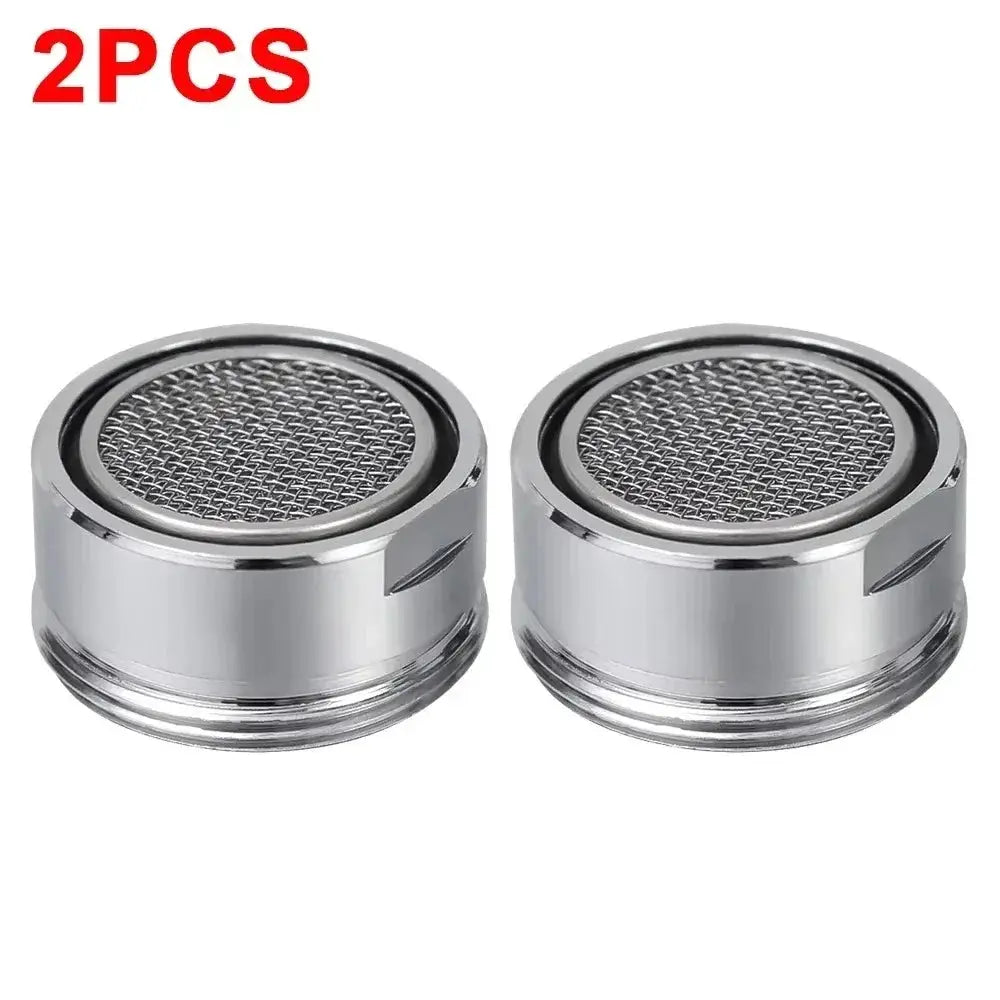 2-pack chrome faucet aerators; water-saving replaceable nozzle filters for kitchen and bathroom taps.