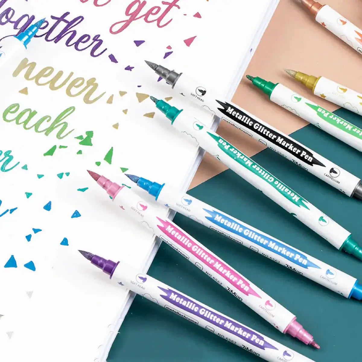 10pc Metallic Glitter Marker Pens set by Simples Market with brush and fine nibs in assorted colors