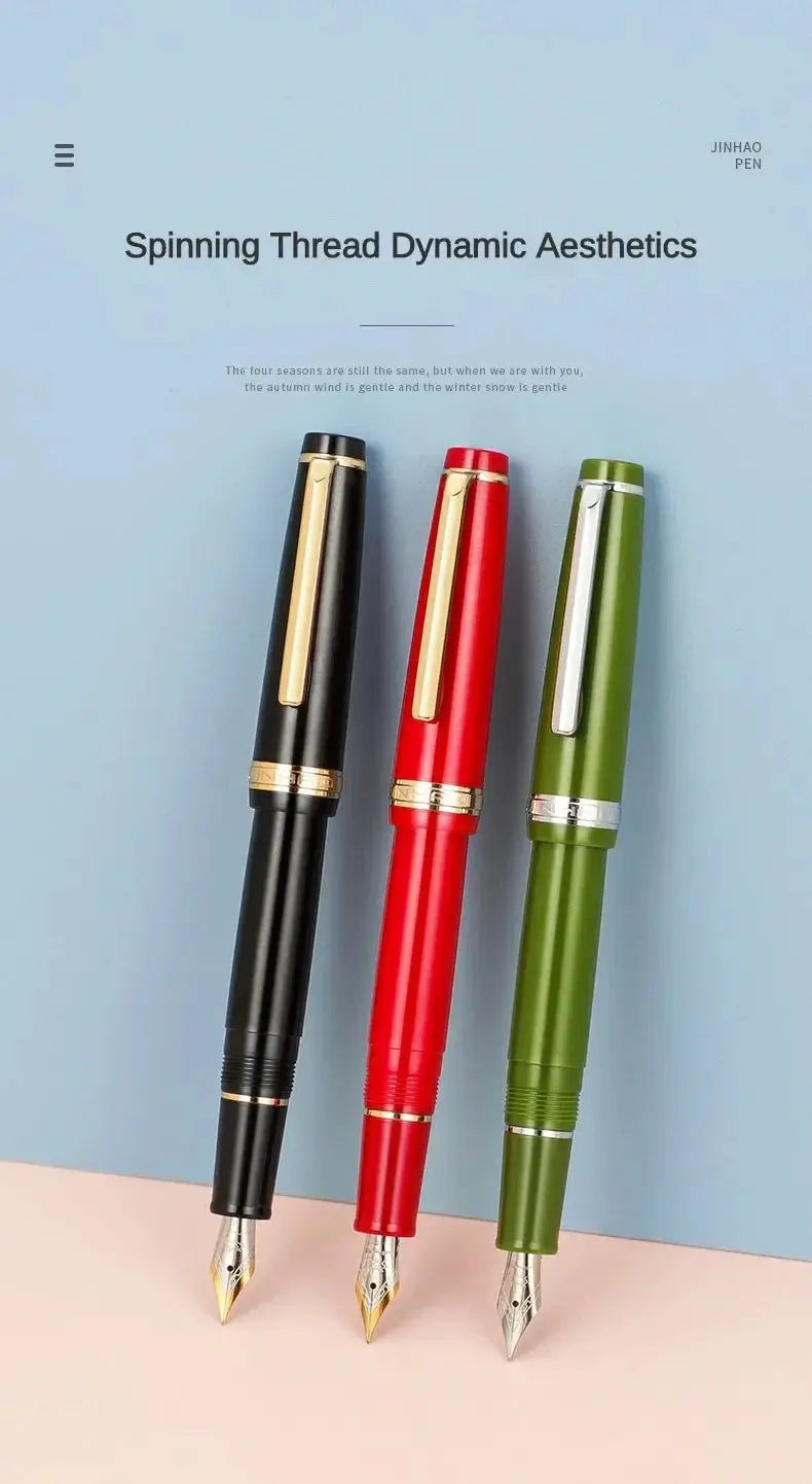 Jinhao 82 fountain pens, three pens in black, red, green with gold trims and extra-fine 0.38/0.5/0.7mm nibs