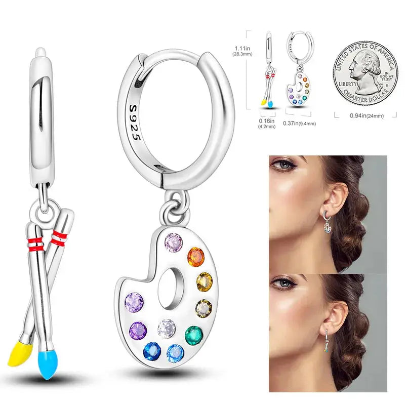 925 Silver Hoop Earrings For Women Zircon Heart Shape Star Eardrops Original Fashion Jewelry