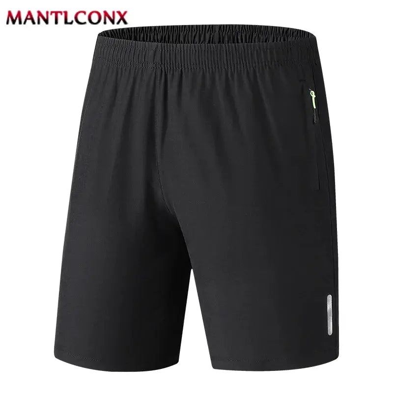 Men's 3XL quick-dry black jogging shorts with elastic waistband and neon zipper pocket from Simples Market.