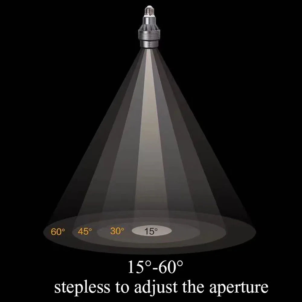 Focusing LED Spotlight with E27 base by Simples Market; stepless 15–60° beam for room murals and restaurant lighting