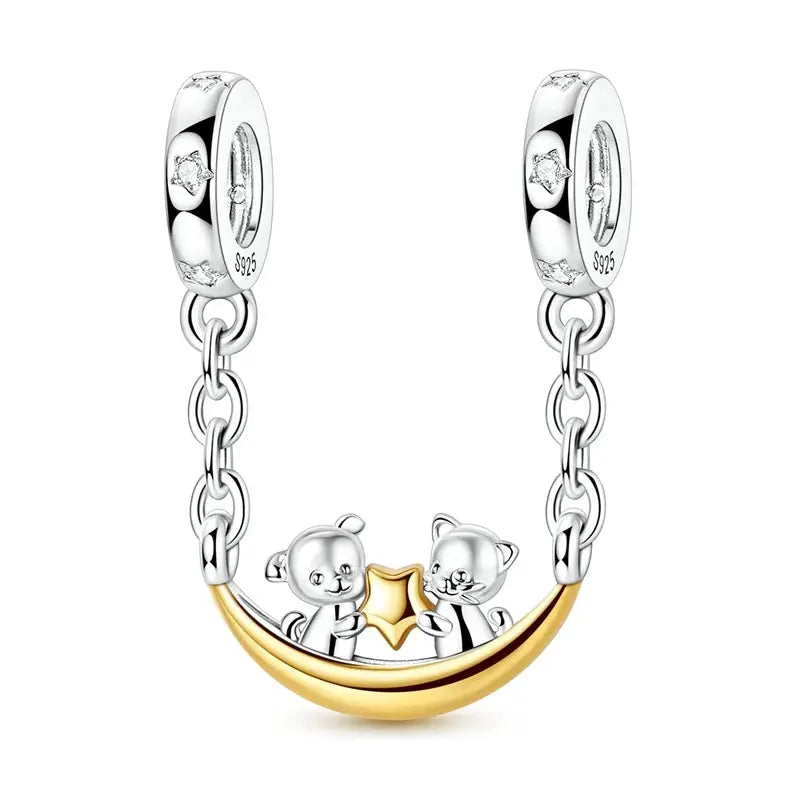 925 Sterling Silver Gold DIY Charms Beads Inlaid Zirconium Sun Leopard Pendants Fit Bracelet For DIY Jewelry Making