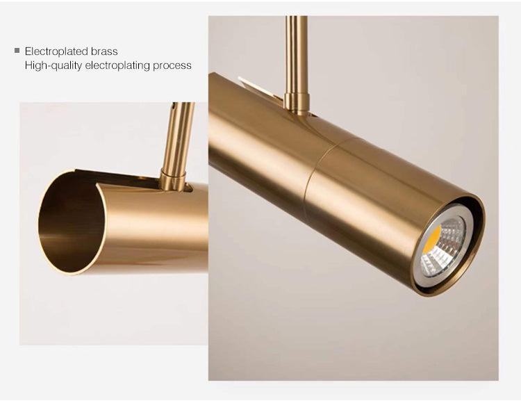Minimalist LED hanging pendant light in brass finish by Simples Market