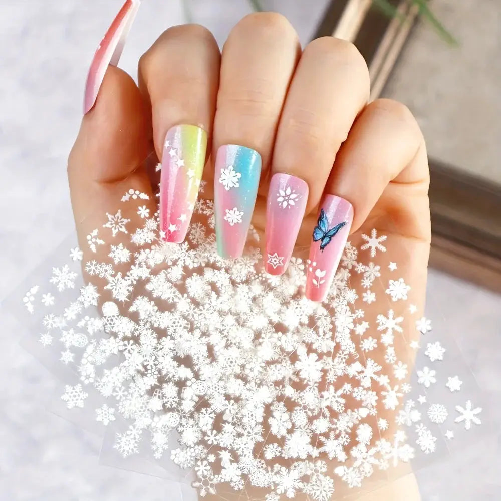Nail art stickers by Simples Market, 30pcs Christmas 3D decals; self-adhesive snowflakes for pastel gradient nails