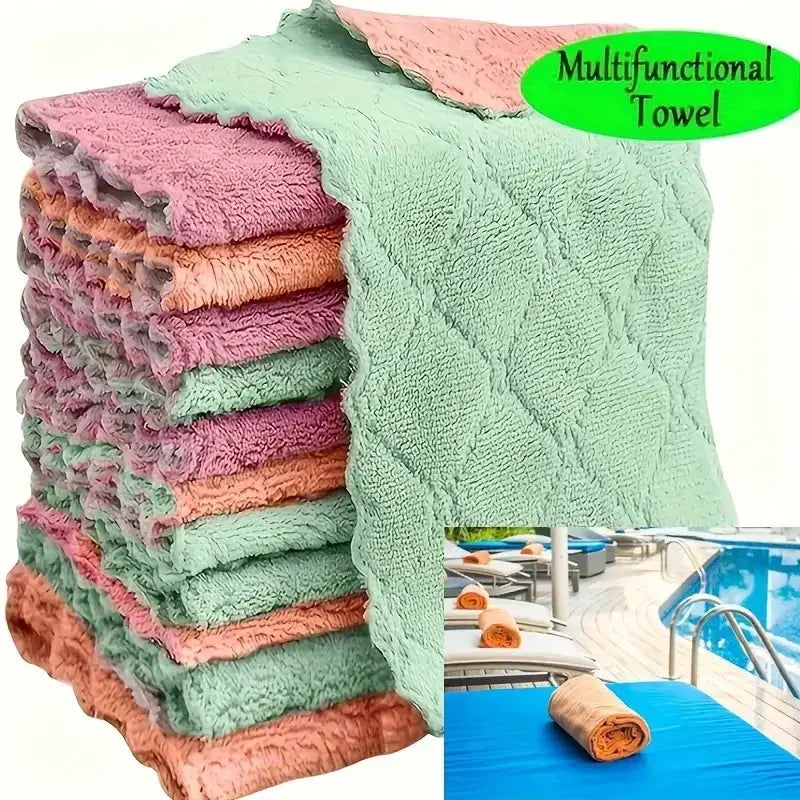 Microfiber kitchen towel set; pastel multicolor cleaning cloths with soft, absorbent texture