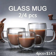 Double Bottom Wall Glass Tumbler Set For Coffee Tea Whiskey Vodka Wine Heat Resistant Drinkware