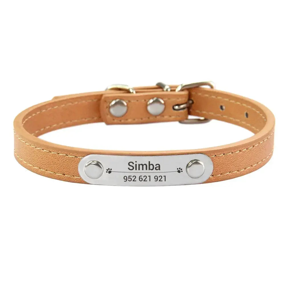 Personalized Dog Collar With Engraved Name ID Anti Lost PU Leather Pink For Small Medium Large Dogs And Cats