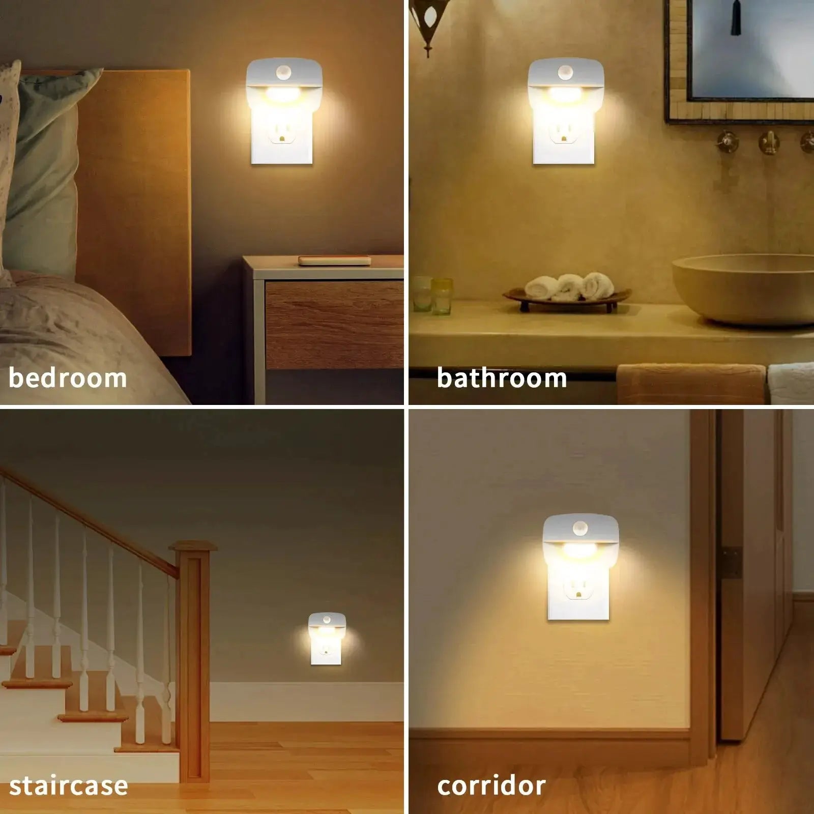 LED Night Light With Motion Sensor Dual Plug Socket EU US Wireless Wall Bedside Bedroom Lamp For Children