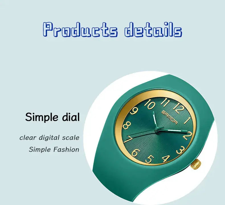 SANDA 6186 silicone-strap wristwatch with green dial and gold bezel