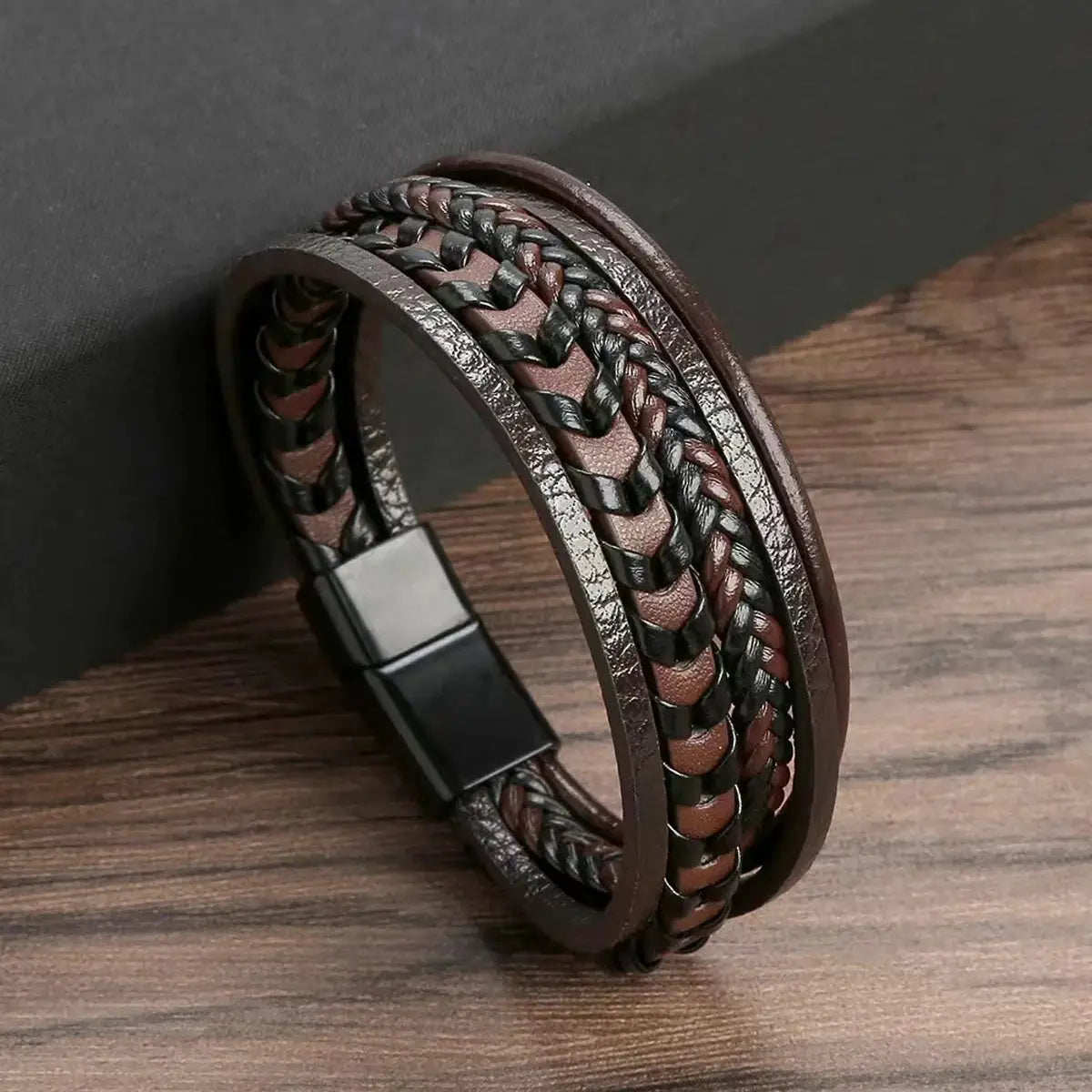 Mens Multi Layered Vintage Leather Rope Braided Bracelet With Alloy Magnetic Buckle Fashion Accessory