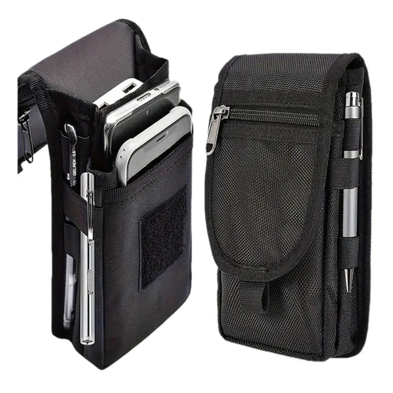 Waist bag black tactical outdoor MOLLE phone pouch with multiple pockets and pen slots