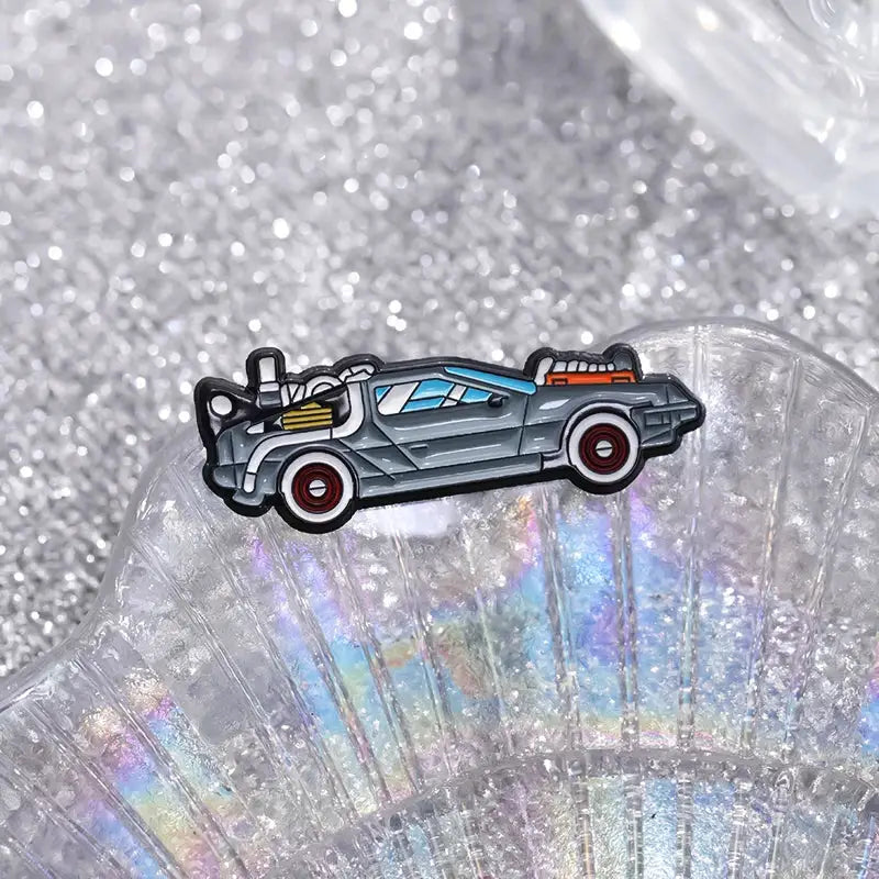 Retro Cartoon Sports Car Enamel Pin Inspired By Sci Fi Movies Vehicle Brooch For Jacket Lapel Bags Gift