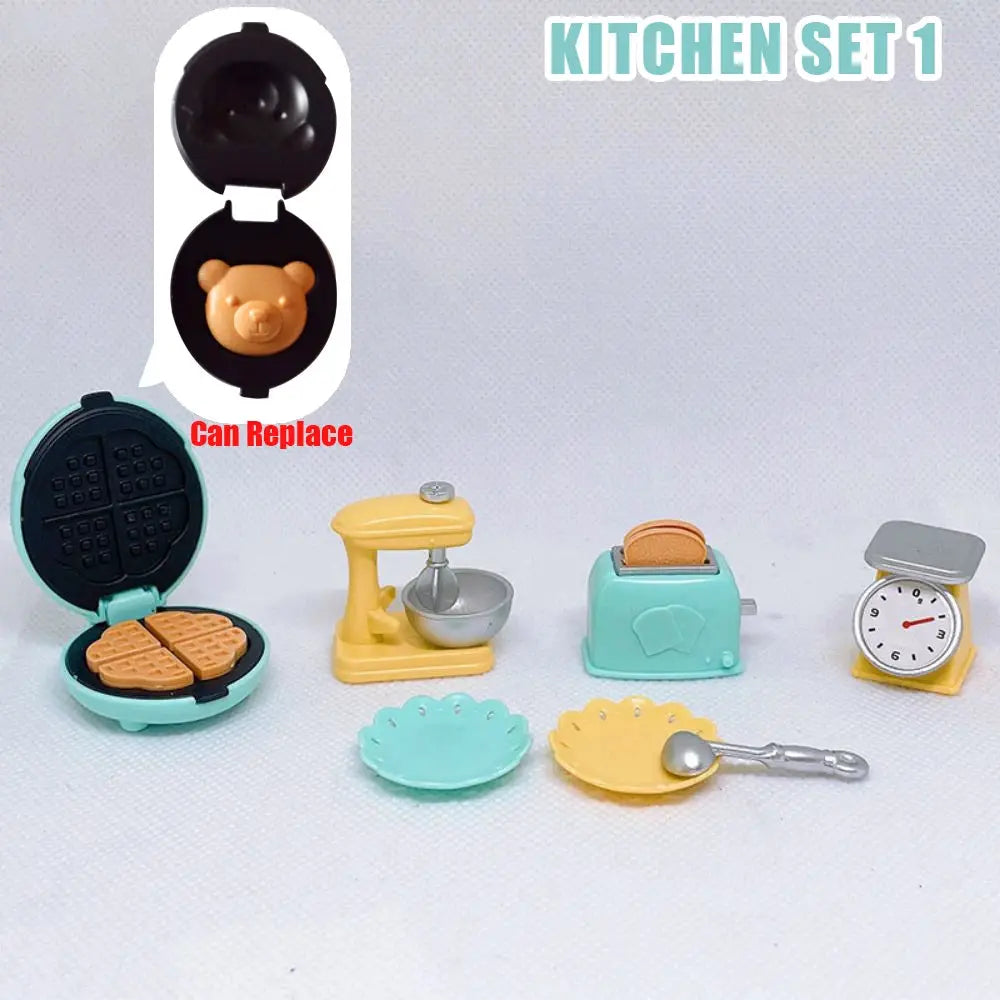 DIY Dollhouse Bear Biscuits 1/12 Scale Miniature Kitchen Set With Toaster Oven Mixer Electronic Scale Furniture Toy Gift