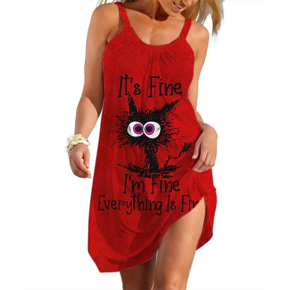 Lady Trend Streetwear A Line Slip Dress Loose Fit With Soft Stretch Polyester Knit Cartoon Print For Daily Comfort