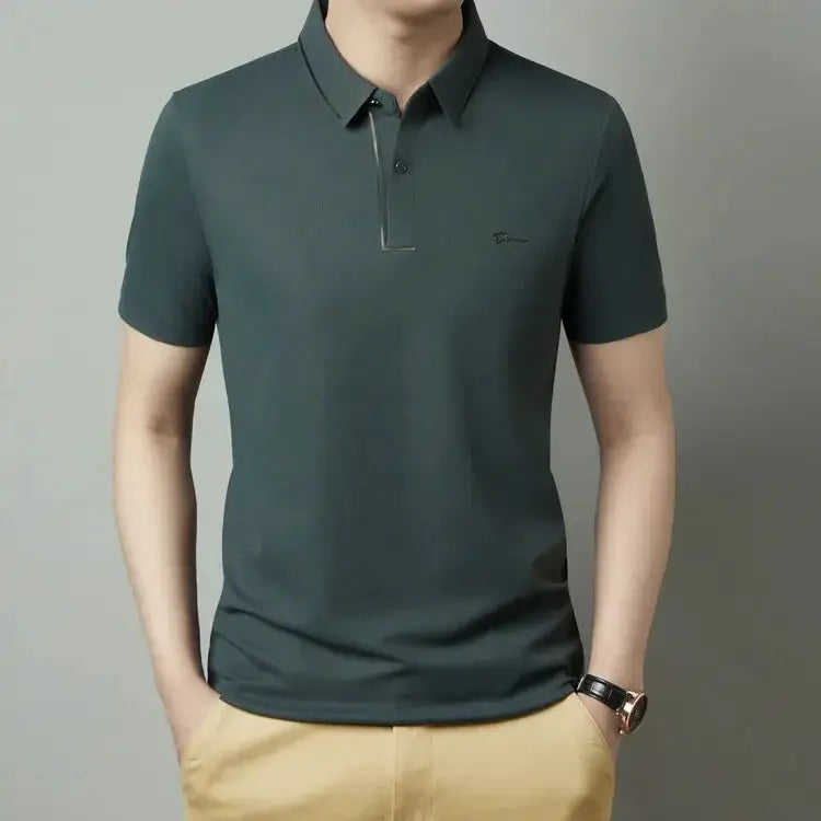 Simples Market men's polo shirt in dark teal with short sleeves, slim fit and embroidered logo