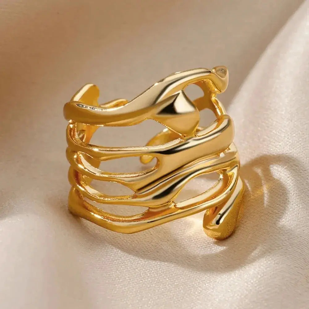 Hollowed Out 2025 Electroplated Gold Wide Ring Elegant Yet Simple Fashion Jewelry Gift For Loved Ones