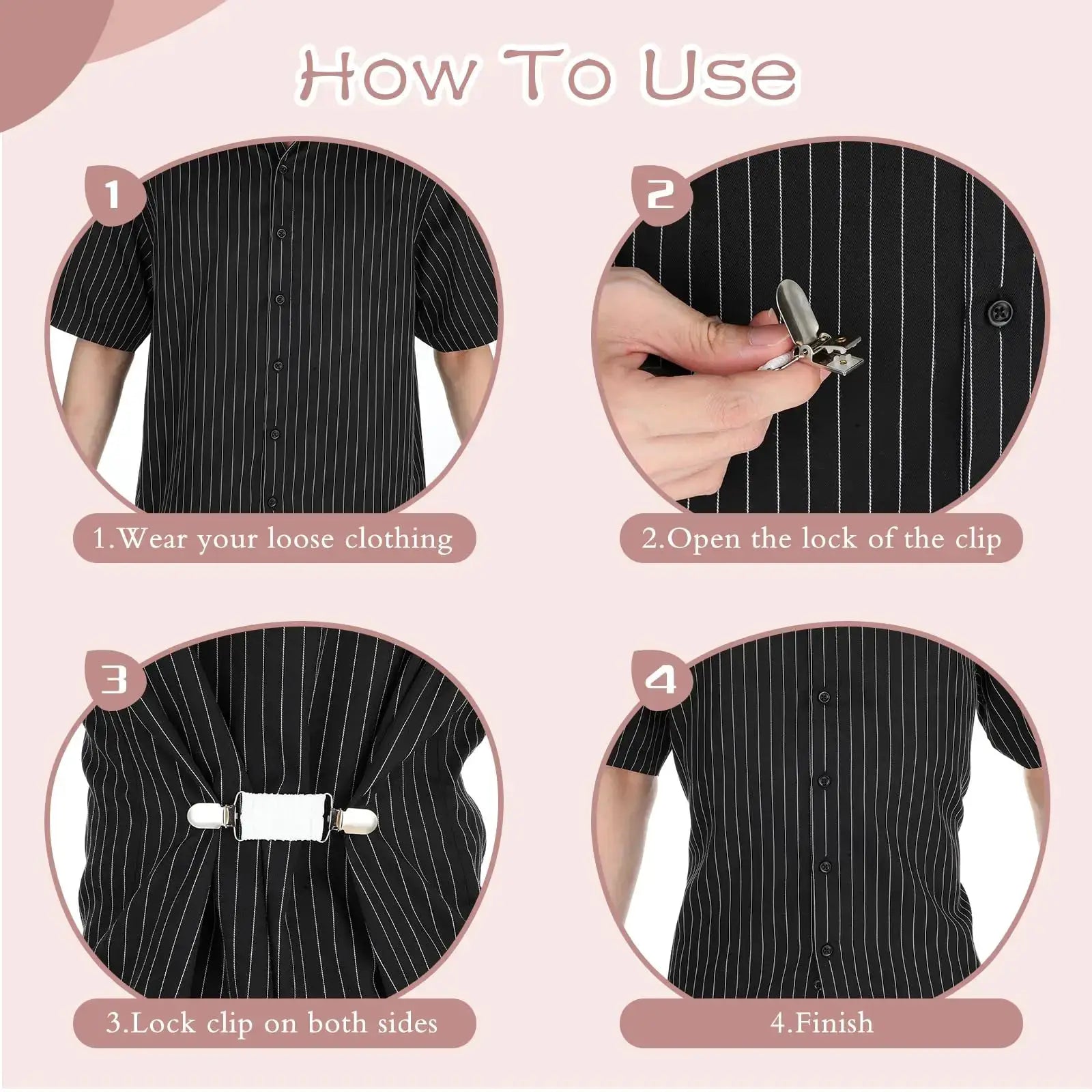 Adjustable Back Cinch Clips For Women Waist Cincher Seamless Elastic Tighteners For Dresses Sweaters Shawls