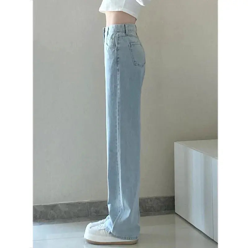 New Design Sense Womens Loose Denim Pants Retro Straight Leg Jeans