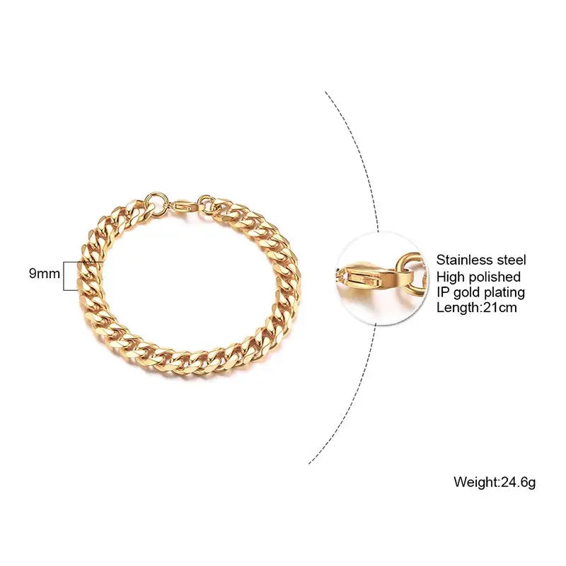 Vnox Stainless Steel Cuban Link Bracelet Unisex Curb Chain for Men and Women with Lobster Clasp