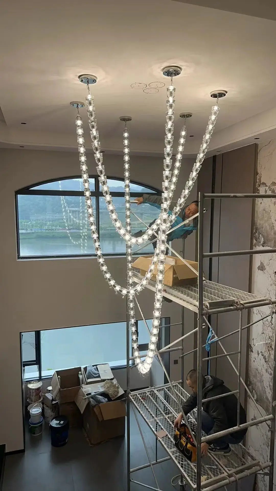 Necklace chandelier with multi-strand crystal acrylic beads, Simples Market adjustable ceiling light for living room.